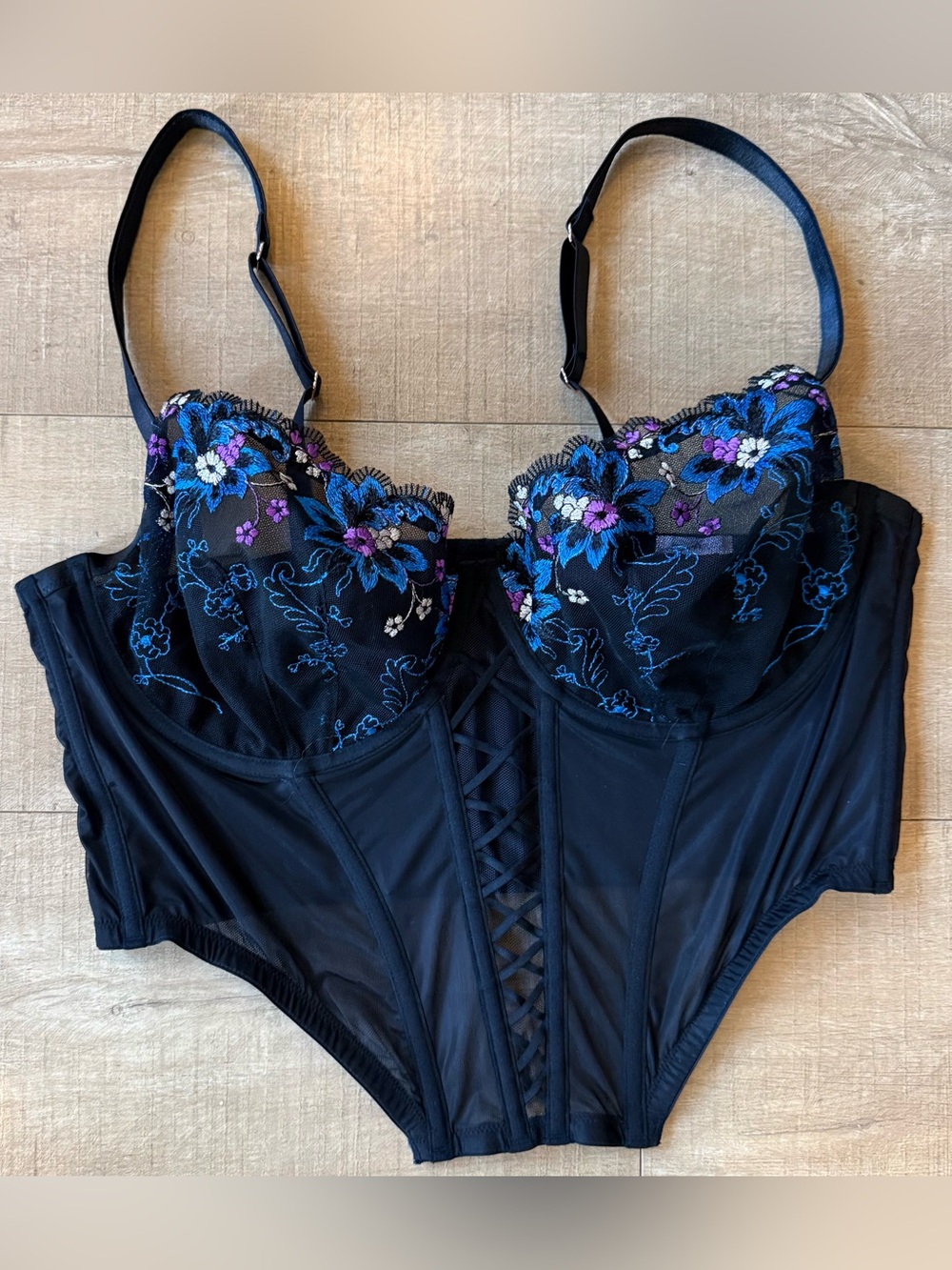 Savage X Fenty wallflower Bustier Blue Purple Floral Embroidery estimated 1x